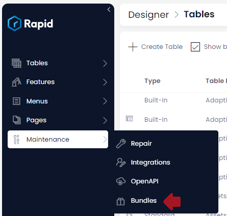 Bundles menu location